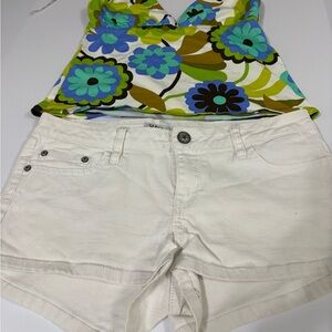 White Cotton Women's Shorts with Floral Top - Unbranded